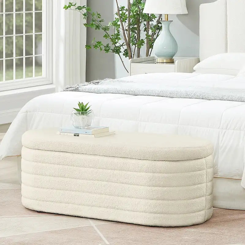 Panca Contenitore Ovale in Tessuto Teddy, Nero / Arancione / Bianco / Verde Scuro / Crema, 1 Posto