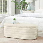 Teddy Fabric Upholstered Oval Storage Ottoman Bench, No assembly required