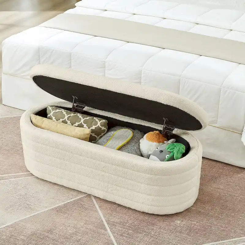 Panca Contenitore Ovale in Tessuto Teddy, Nero / Arancione / Bianco / Verde Scuro / Crema, 1 Posto
