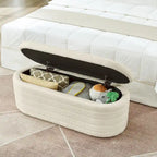 Panca Contenitore Ovale in Tessuto Teddy, Nero / Arancione / Bianco / Verde Scuro / Crema, 1 Posto
