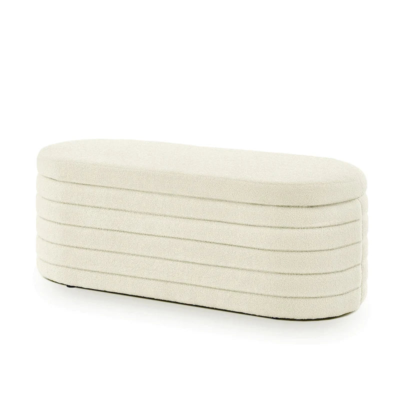 Panca Contenitore Ovale in Tessuto Teddy, Nero / Arancione / Bianco / Verde Scuro / Crema, 1 Posto