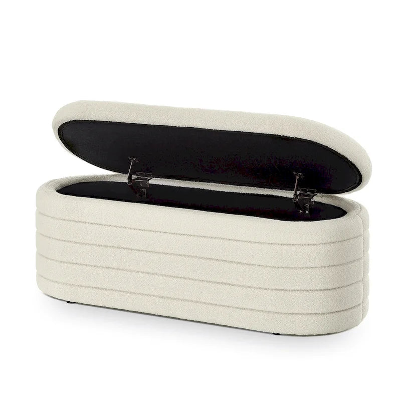 Panca Contenitore Ovale in Tessuto Teddy, Nero / Arancione / Bianco / Verde Scuro / Crema, 1 Posto
