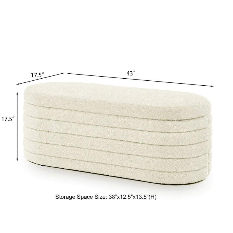 Panca Contenitore Ovale in Tessuto Teddy, Nero / Arancione / Bianco / Verde Scuro / Crema, 1 Posto