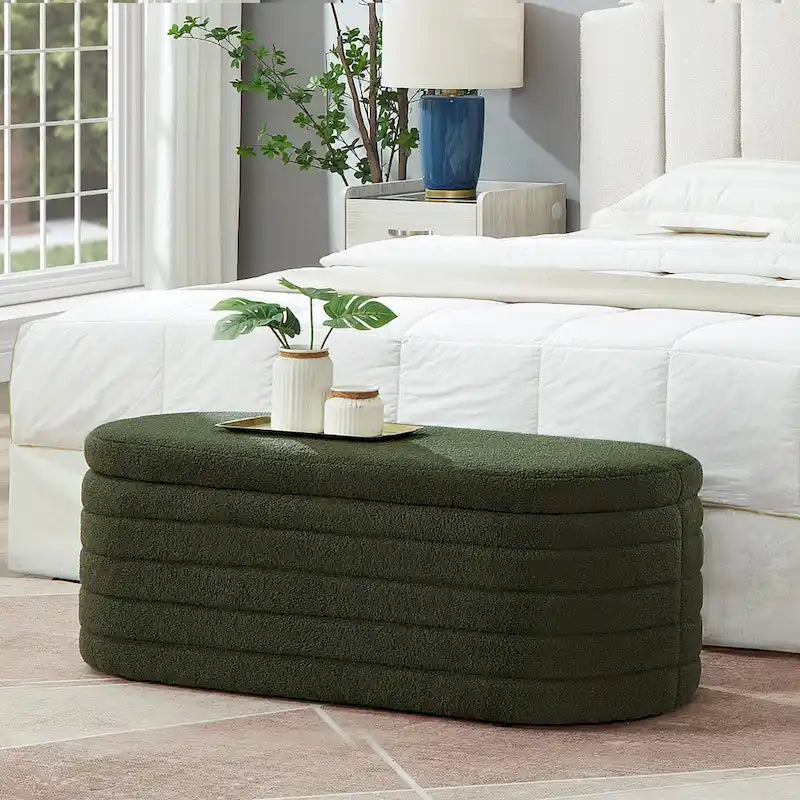 Panca Contenitore Ovale in Tessuto Teddy, Nero / Arancione / Bianco / Verde Scuro / Crema, 1 Posto