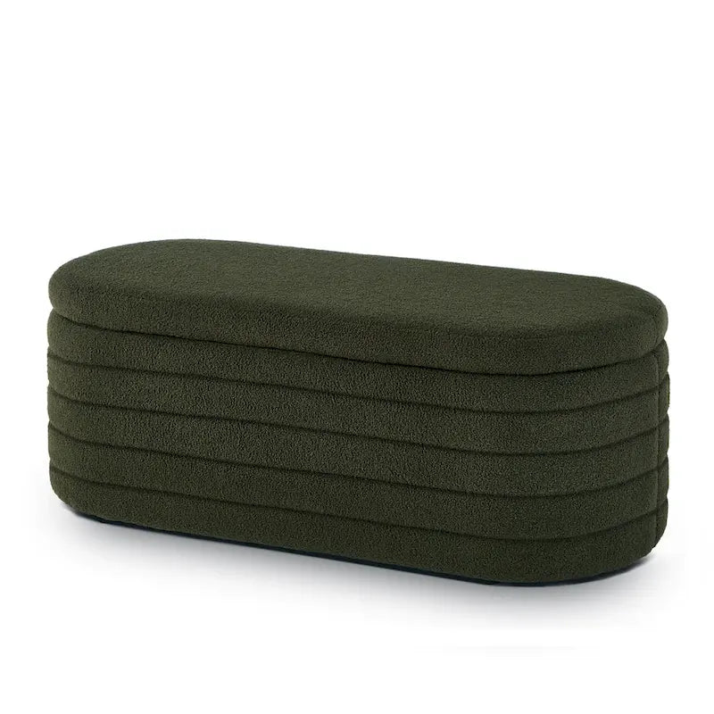 Panca Contenitore Ovale in Tessuto Teddy, Nero / Arancione / Bianco / Verde Scuro / Crema, 1 Posto
