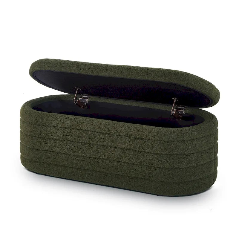Panca Contenitore Ovale in Tessuto Teddy, Nero / Arancione / Bianco / Verde Scuro / Crema, 1 Posto