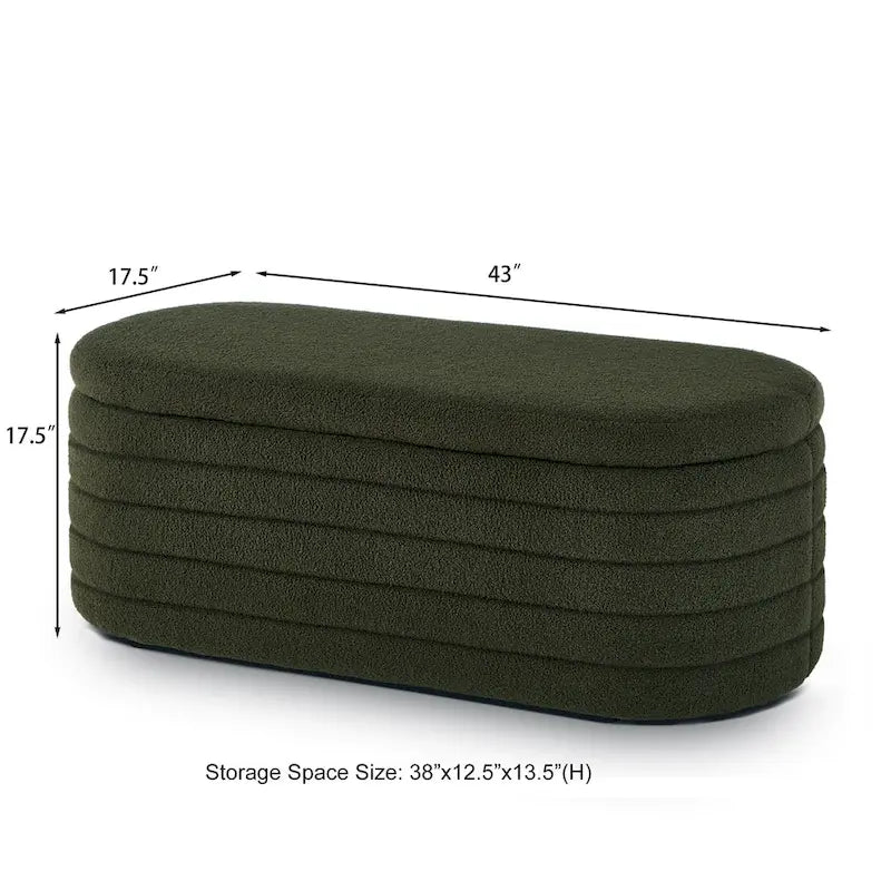 Panca Contenitore Ovale in Tessuto Teddy, Nero / Arancione / Bianco / Verde Scuro / Crema, 1 Posto