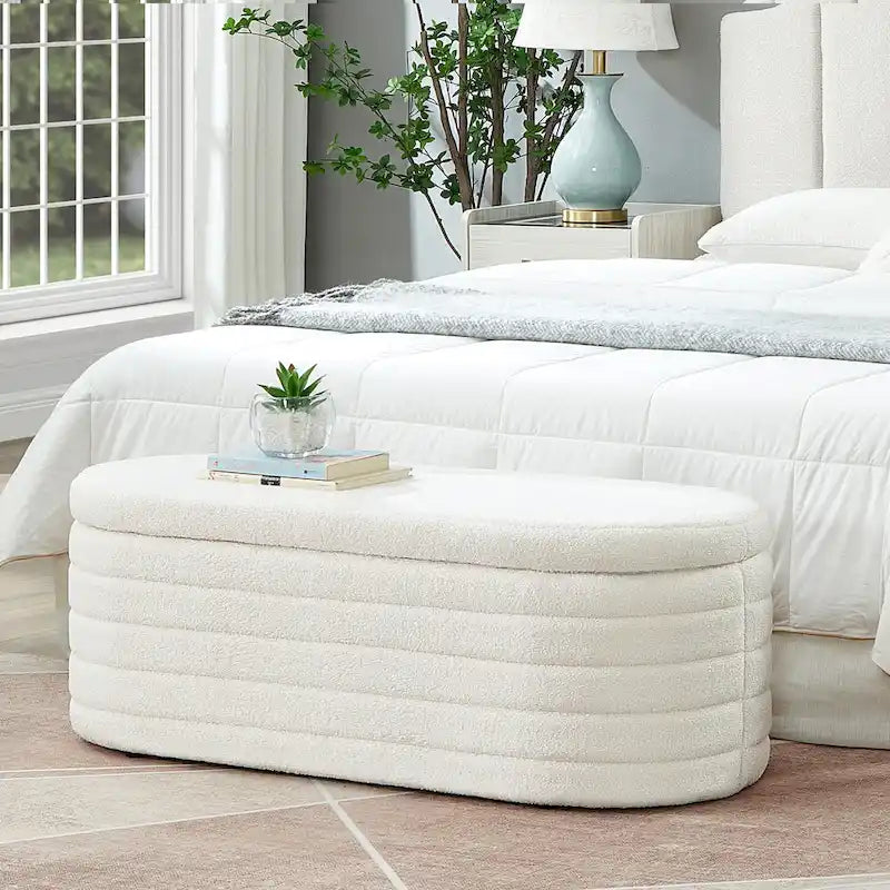 Panca Contenitore Ovale in Tessuto Teddy, Nero / Arancione / Bianco / Verde Scuro / Crema, 1 Posto
