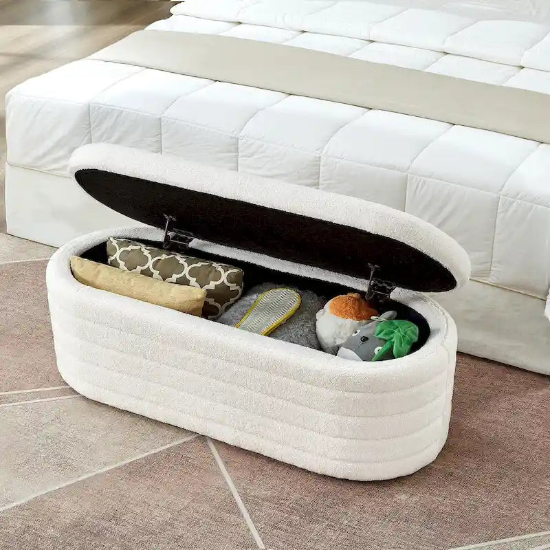 Panca Contenitore Ovale in Tessuto Teddy, Nero / Arancione / Bianco / Verde Scuro / Crema, 1 Posto