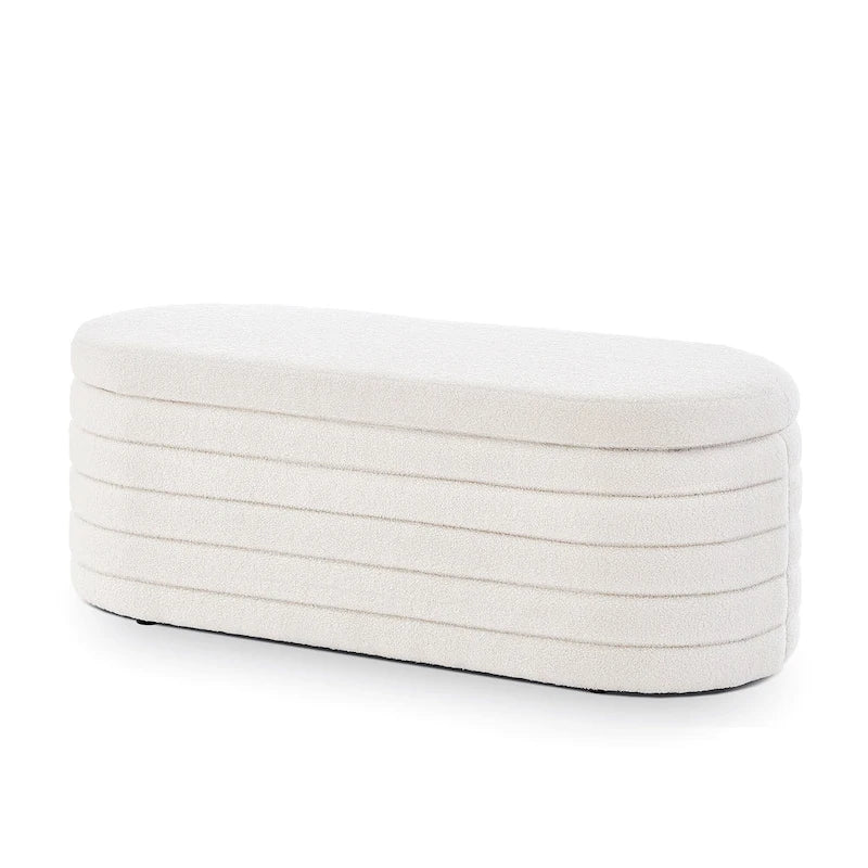 Panca Contenitore Ovale in Tessuto Teddy, Nero / Arancione / Bianco / Verde Scuro / Crema, 1 Posto