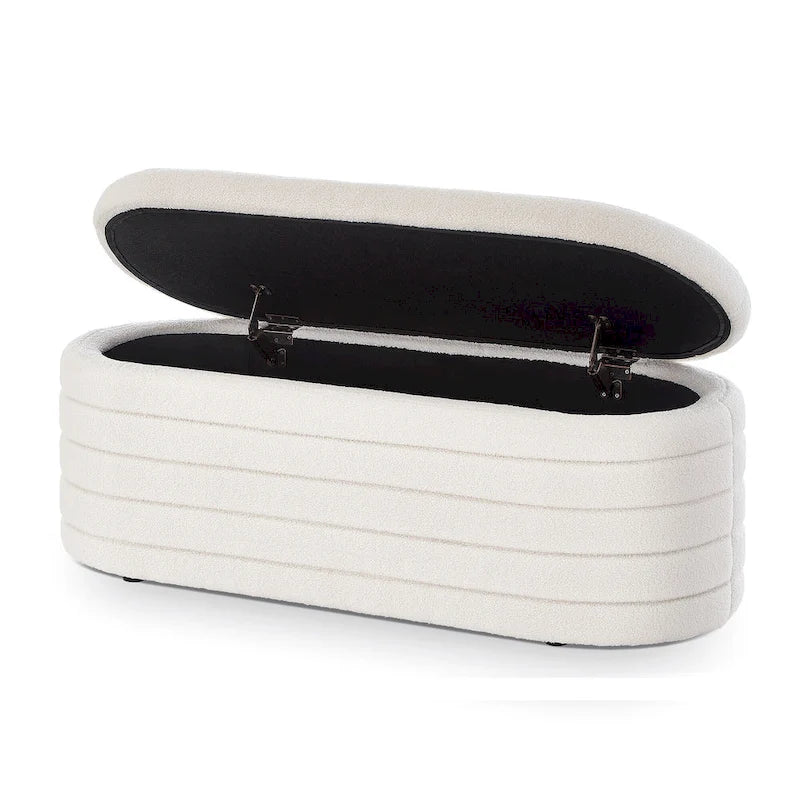 Panca Contenitore Ovale in Tessuto Teddy, Nero / Arancione / Bianco / Verde Scuro / Crema, 1 Posto