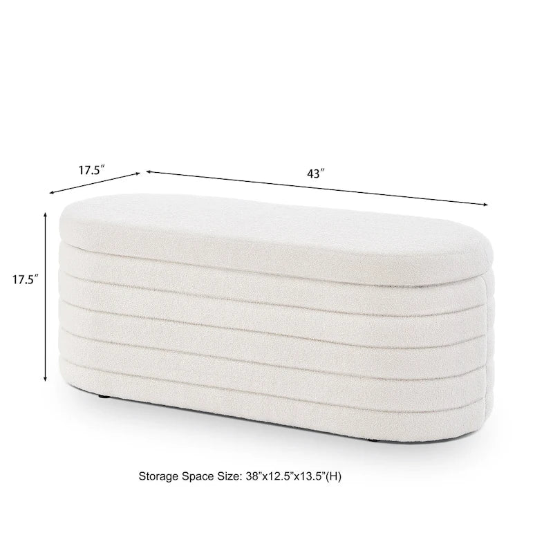 Panca Contenitore Ovale in Tessuto Teddy, Nero / Arancione / Bianco / Verde Scuro / Crema, 1 Posto