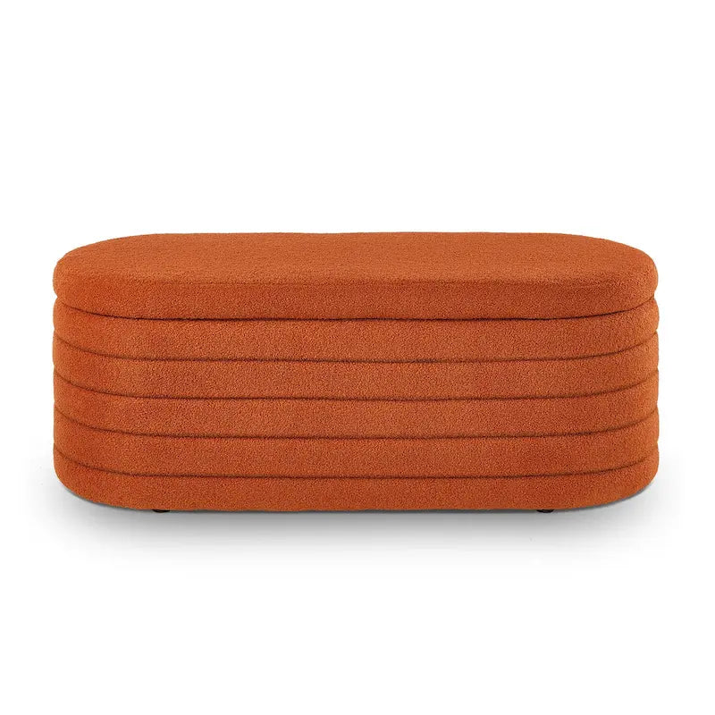 Panca Contenitore Ovale in Tessuto Teddy, Nero / Arancione / Bianco / Verde Scuro / Crema, 1 Posto