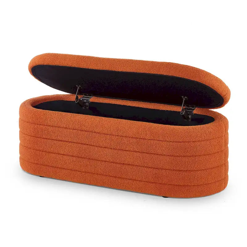 Panca Contenitore Ovale in Tessuto Teddy, Nero / Arancione / Bianco / Verde Scuro / Crema, 1 Posto