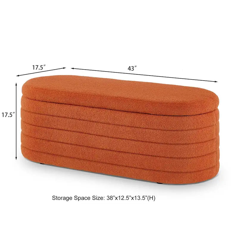 Panca Contenitore Ovale in Tessuto Teddy, Nero / Arancione / Bianco / Verde Scuro / Crema, 1 Posto