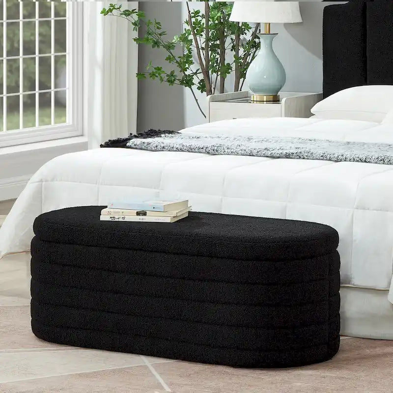 Panca Contenitore Ovale in Tessuto Teddy, Nero / Arancione / Bianco / Verde Scuro / Crema, 1 Posto