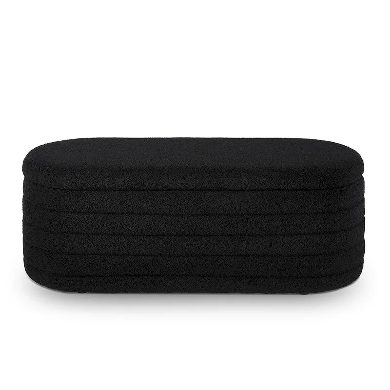 Panca Contenitore Ovale in Tessuto Teddy, Nero / Arancione / Bianco / Verde Scuro / Crema, 1 Posto
