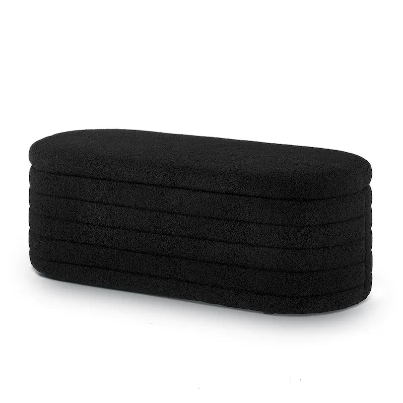 Panca Contenitore Ovale in Tessuto Teddy, Nero / Arancione / Bianco / Verde Scuro / Crema, 1 Posto