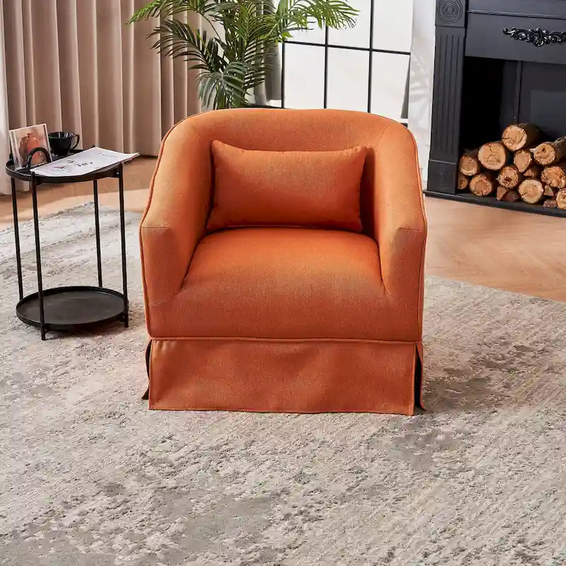Poltrona a botte girevole in lino arancione/nero con pouf, 1 posto