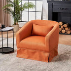 Poltrona a botte girevole in lino arancione/nero con pouf, 1 posto