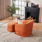 Poltrona a botte girevole in lino arancione/nero con pouf, 1 posto