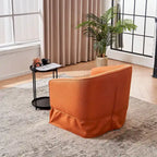 Poltrona a botte girevole in lino arancione/nero con pouf, 1 posto