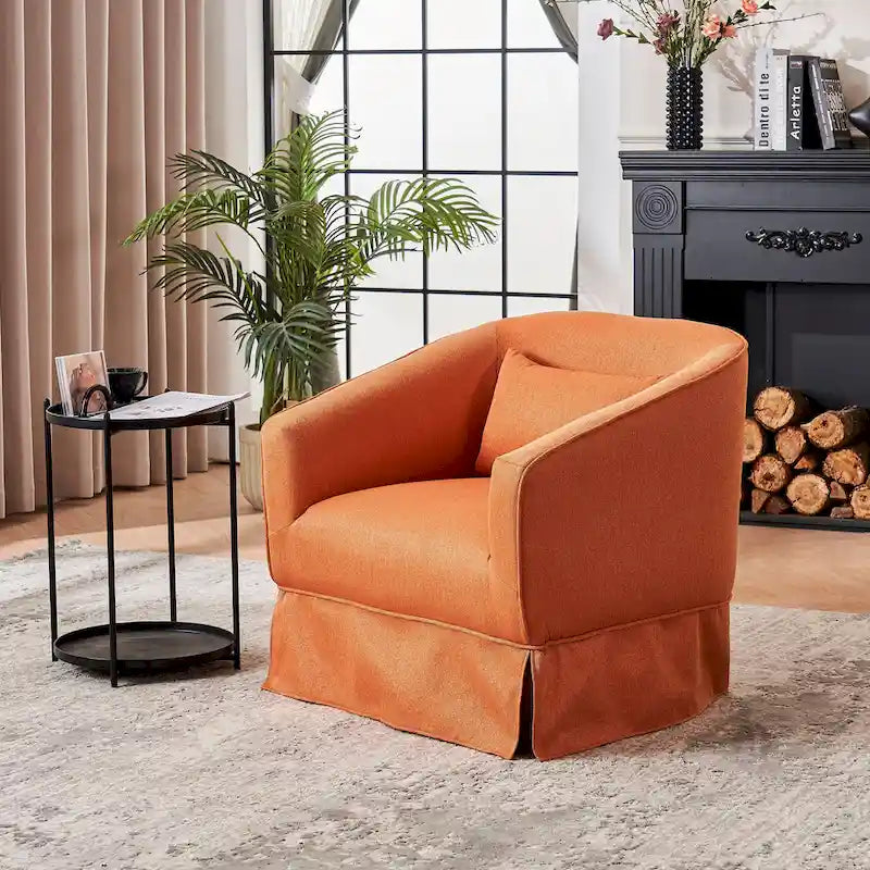 Poltrona a botte girevole in lino arancione/nero con pouf, 1 posto