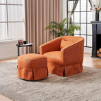 Poltrona a botte girevole in lino arancione/nero con pouf, 1 posto