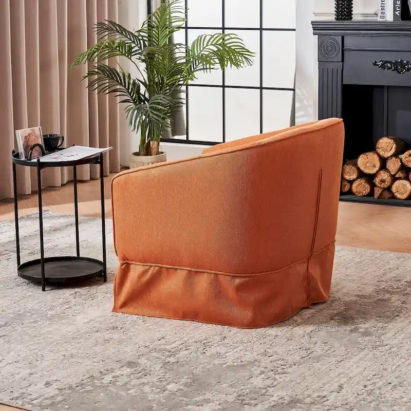 Poltrona a botte girevole in lino arancione/nero con pouf, 1 posto