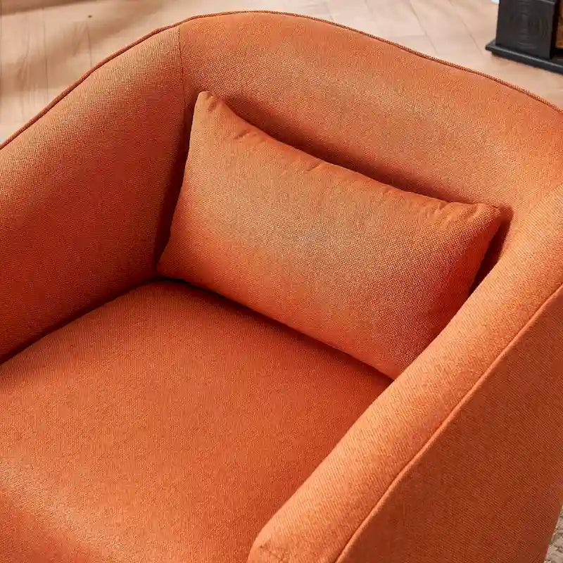 Poltrona a botte girevole in lino arancione/nero con pouf, 1 posto