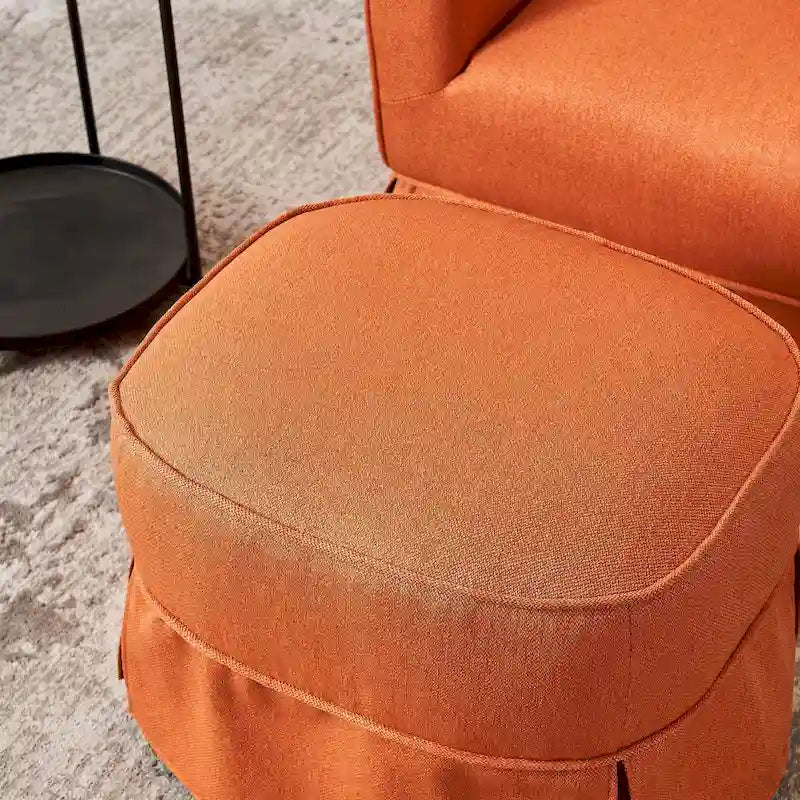 Poltrona a botte girevole in lino arancione/nero con pouf, 1 posto