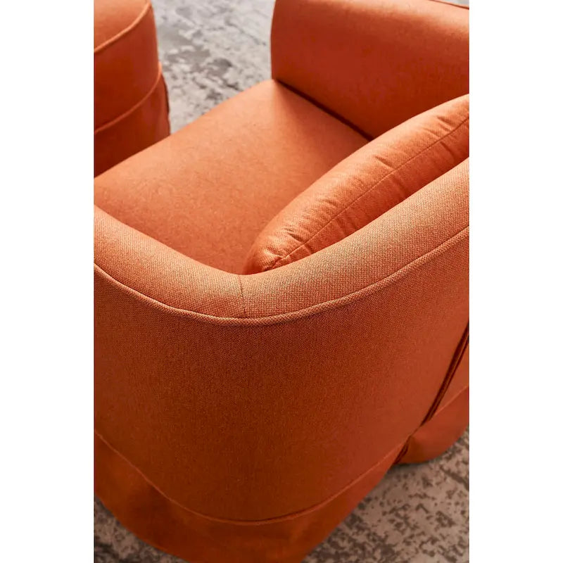 Poltrona a botte girevole in lino arancione/nero con pouf, 1 posto