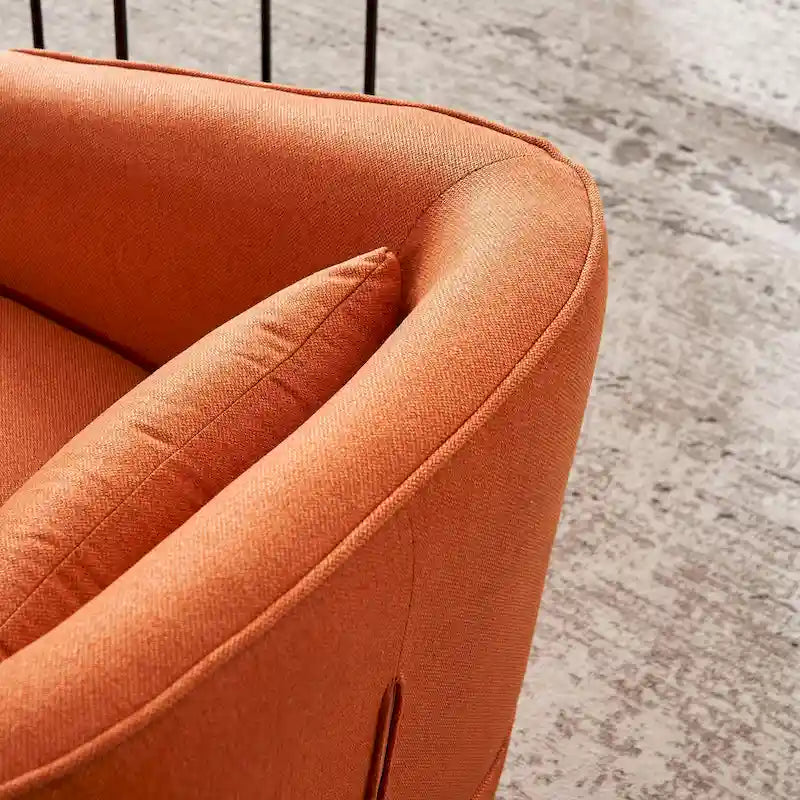 Poltrona a botte girevole in lino arancione/nero con pouf, 1 posto