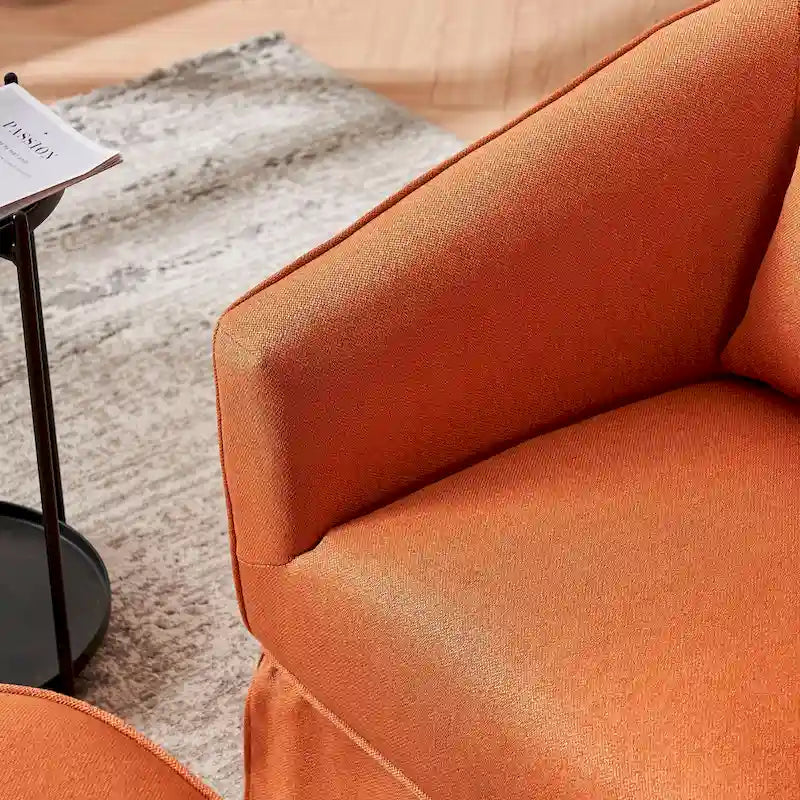 Poltrona a botte girevole in lino arancione/nero con pouf, 1 posto