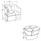 Poltrona a botte girevole in lino arancione/nero con pouf, 1 posto