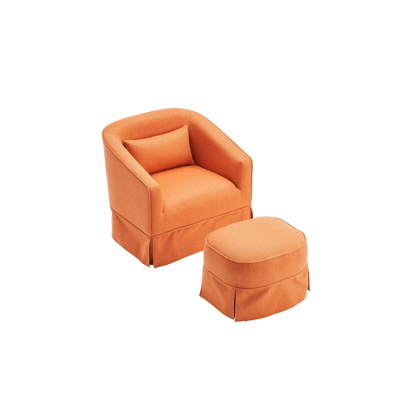 Poltrona a botte girevole in lino arancione/nero con pouf, 1 posto