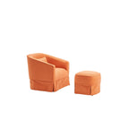 Poltrona a botte girevole in lino arancione/nero con pouf, 1 posto