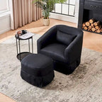 Poltrona a botte girevole in lino arancione/nero con pouf, 1 posto
