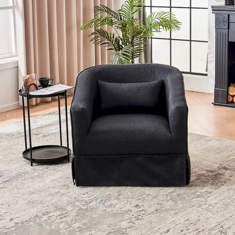 Poltrona a botte girevole in lino arancione/nero con pouf, 1 posto