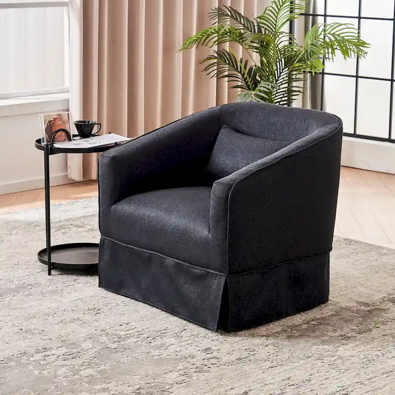 Poltrona a botte girevole in lino arancione/nero con pouf, 1 posto