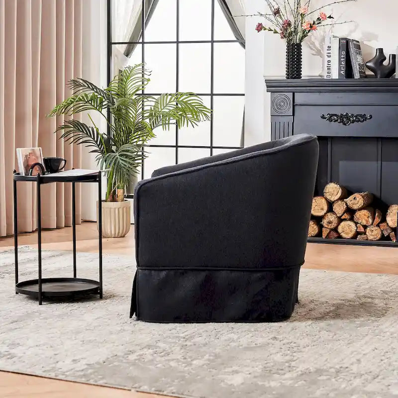 Poltrona a botte girevole in lino arancione/nero con pouf, 1 posto