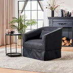 Poltrona a botte girevole in lino arancione/nero con pouf, 1 posto
