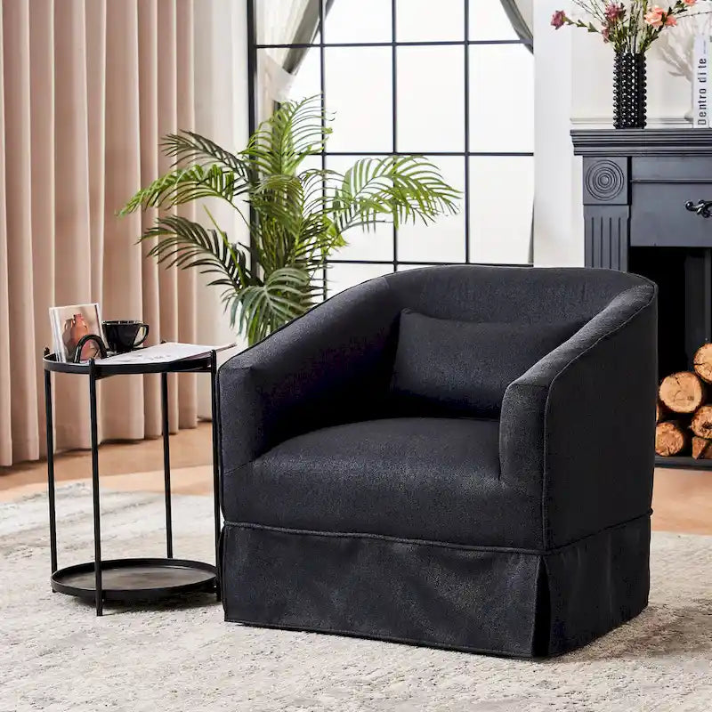 Poltrona a botte girevole in lino arancione/nero con pouf, 1 posto