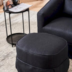 Poltrona a botte girevole in lino arancione/nero con pouf, 1 posto