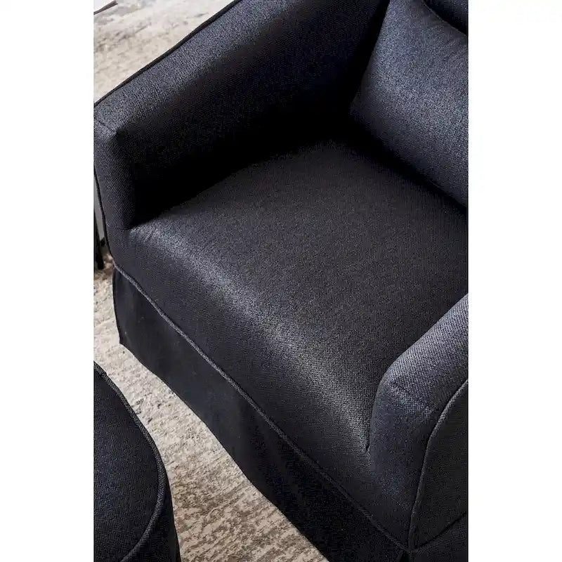 Poltrona a botte girevole in lino arancione/nero con pouf, 1 posto