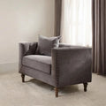 HomeRoots 41 Gray and Antiqued Brass Velvet Tufted Arm Chair And Toss Pillow - 41' X '31' X '34