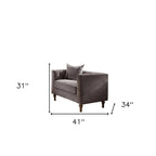 Poltrona in velluto grigio trapuntato con cuscino, ottone anticato, 1 posto