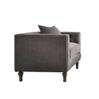 Poltrona in velluto grigio trapuntato con cuscino, ottone anticato, 1 posto