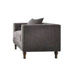 Poltrona in velluto grigio trapuntato con cuscino, ottone anticato, 1 posto