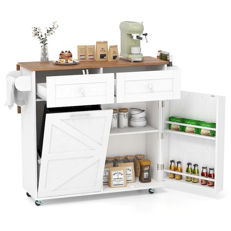 Carrello da cucina su ruote bianco/nero con anta a ribalta, 1 persona